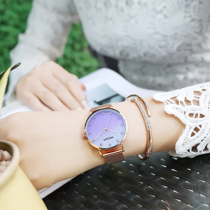 

New Fashion Women's Watches Alloy Mesh with Simple Gradient Light Luxury Imported Core Quartz Watches Quartz Watch Relogio