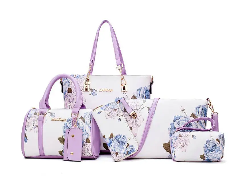 

Роскошные Дизайнерские дамские сумочки 6 шт., комплект сумок из искусственной кожи с принтом, клатч, кошелек, сумка на плечо, Женский тоут чер...