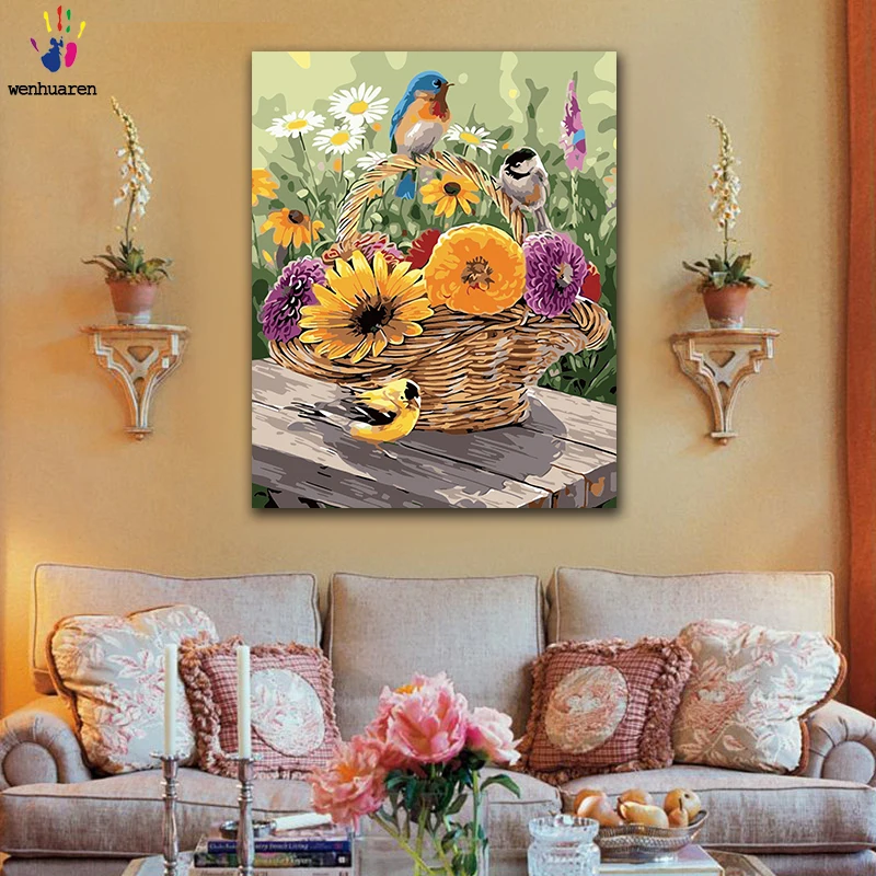 DIY Раскрашивание по номерам корзина для цветов ромашки картины с набором 40x50 в