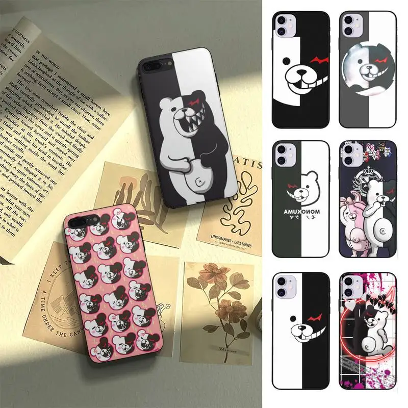 

D-Danganronpas Black And White Bear Phone Case Fundas Shell Cover For Iphone 6 6s 7 8 Plus Xr X Xs 11 12 13 Mini Pro Max