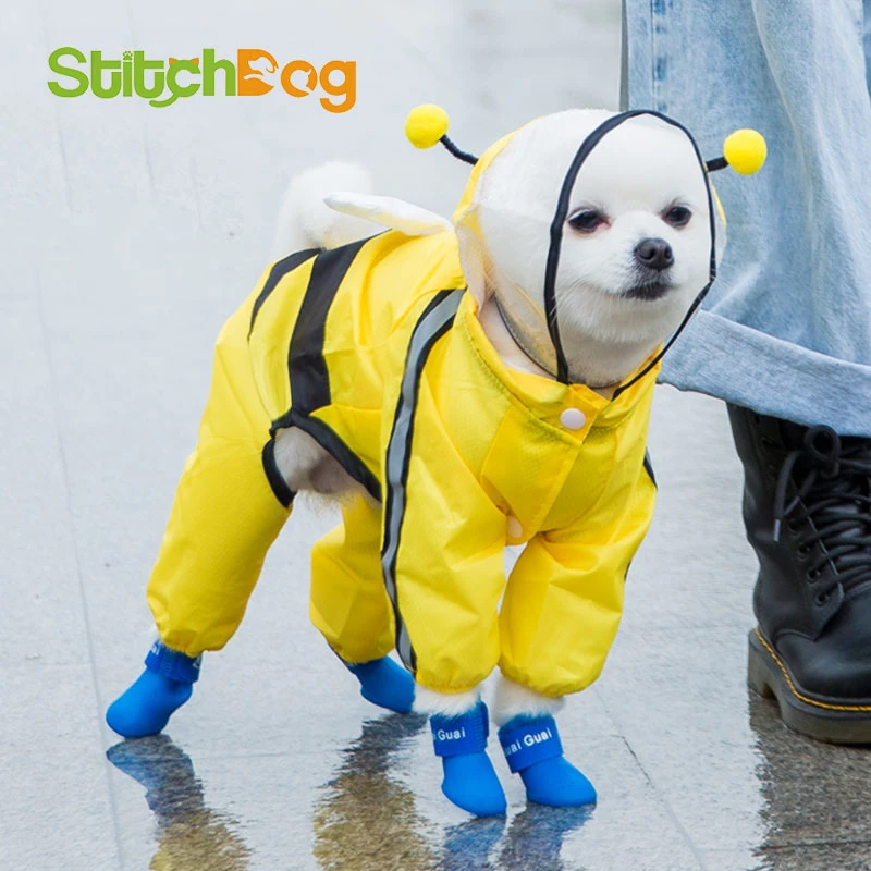 

Cute little bee dog clothes Teddy raincoat Bixiong Bomei summer clothes small dog puppy poncho four feet waterproof