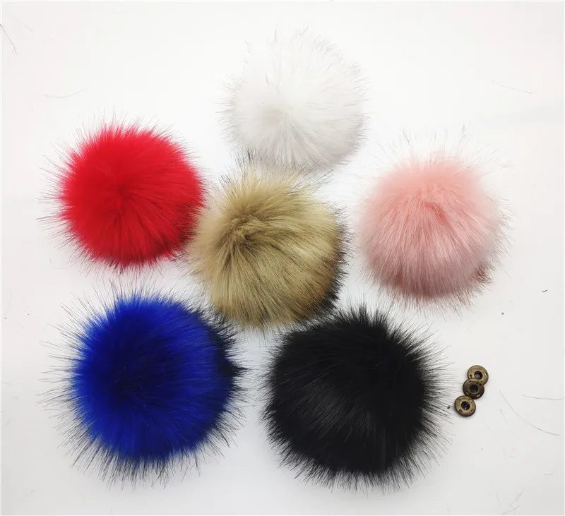 12cm colorful pompoms with snaps New winter artificial fur poms for knitted beanies cap hats shoes men's skullies & beanies