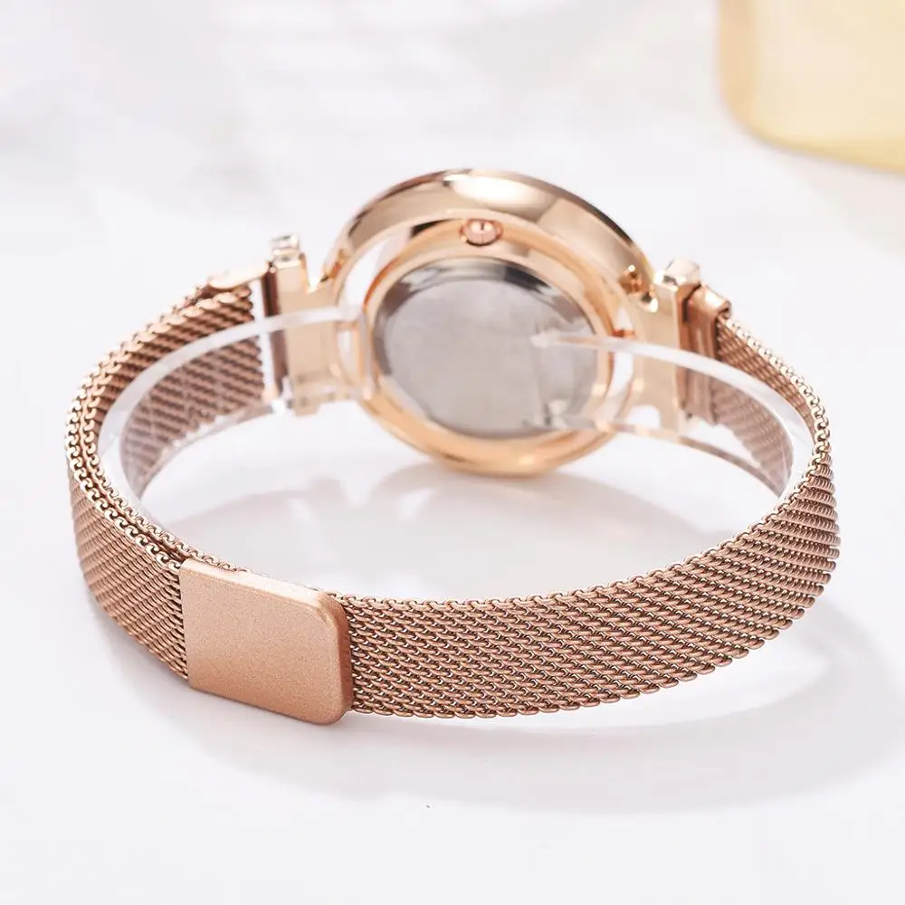 Часы наручные женские роскошные с магнитным ремешком из розового золота |