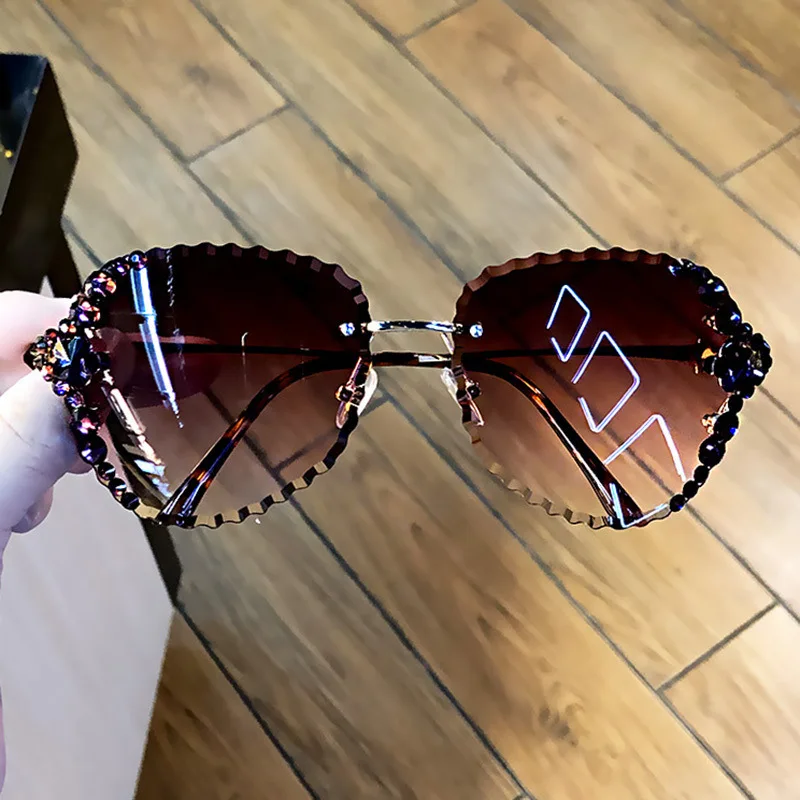 

Очки-авиаторы женские без оправы, роскошные брендовые Дизайнерские Модные Винтажные солнечные очки-авиаторы с градиентными линзами и волнистой оправой, UV400