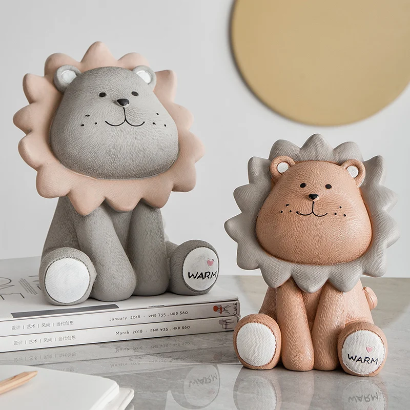 

Modern Resin Animal Figurines Big Piggy Bank for Kids Home Decoration Accessories Lion Model Money Box Birthday Gift Table Decor