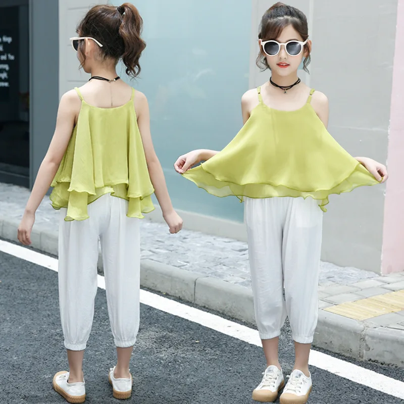 

2020 New Summer Girl Clothing Set 2pcs Toddler Baby Girls Suspenders T-shirt +Short Pants Clothes Outfits Set Kids Vest Suits