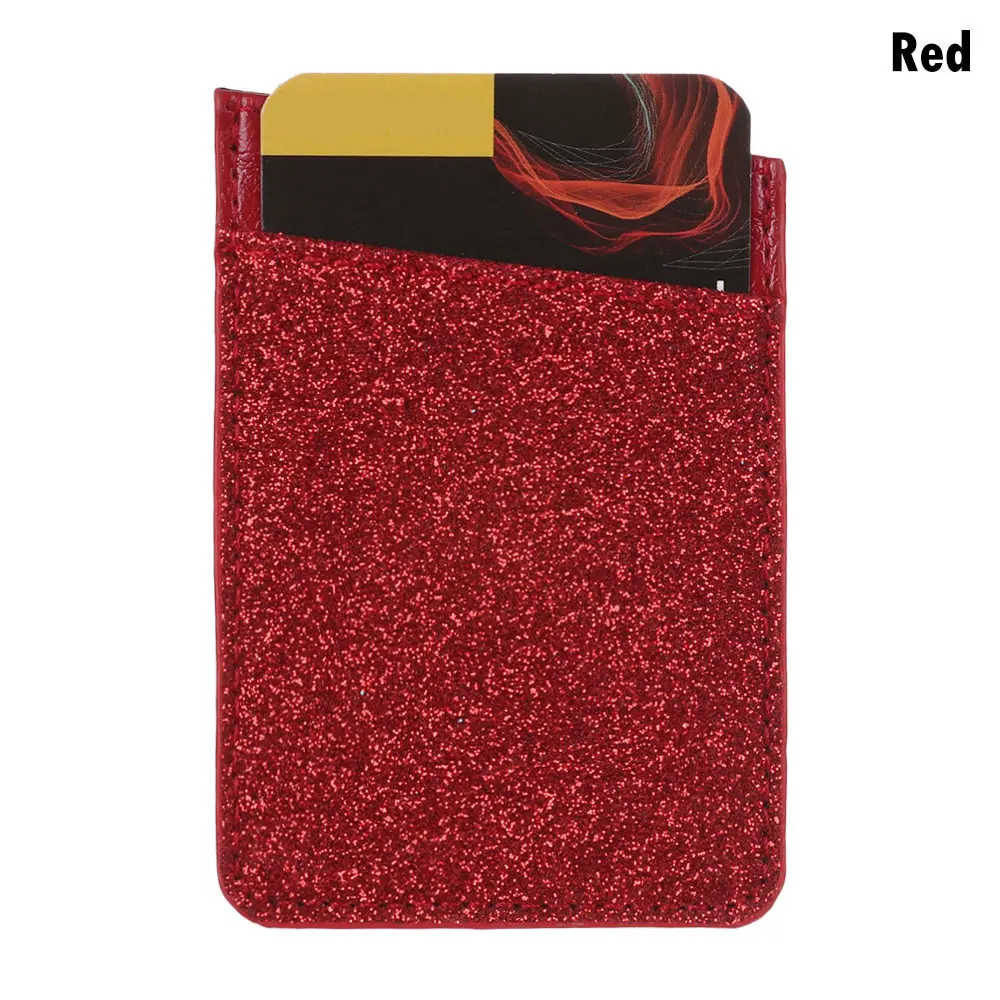 gold 1PC PU Leather Sequins Cell phone Pocket Credit Card Holder For Phone Card Holder Sticker Adhesive Pouch Wallet Case - Цвет: gold
