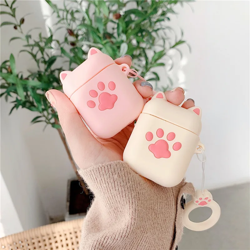 Bluetooth Earphone Case for Airpods Cute Accessories Protective Cover Anti-lost Strap airpods 2 Silicone 3D design Cat paw | Электроника