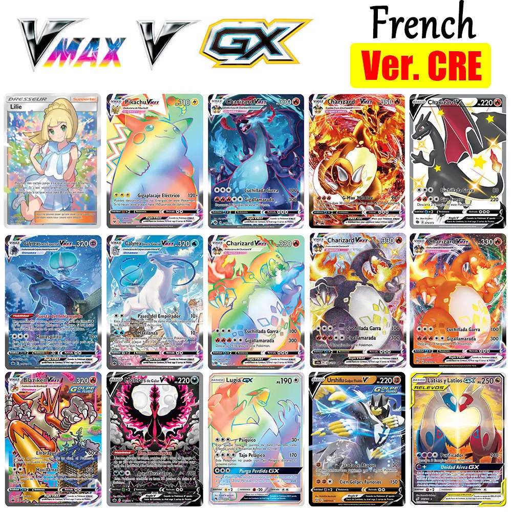 Новые карты Pokemon во французском чехле новейшая голографическая Радужная игра Vmax V