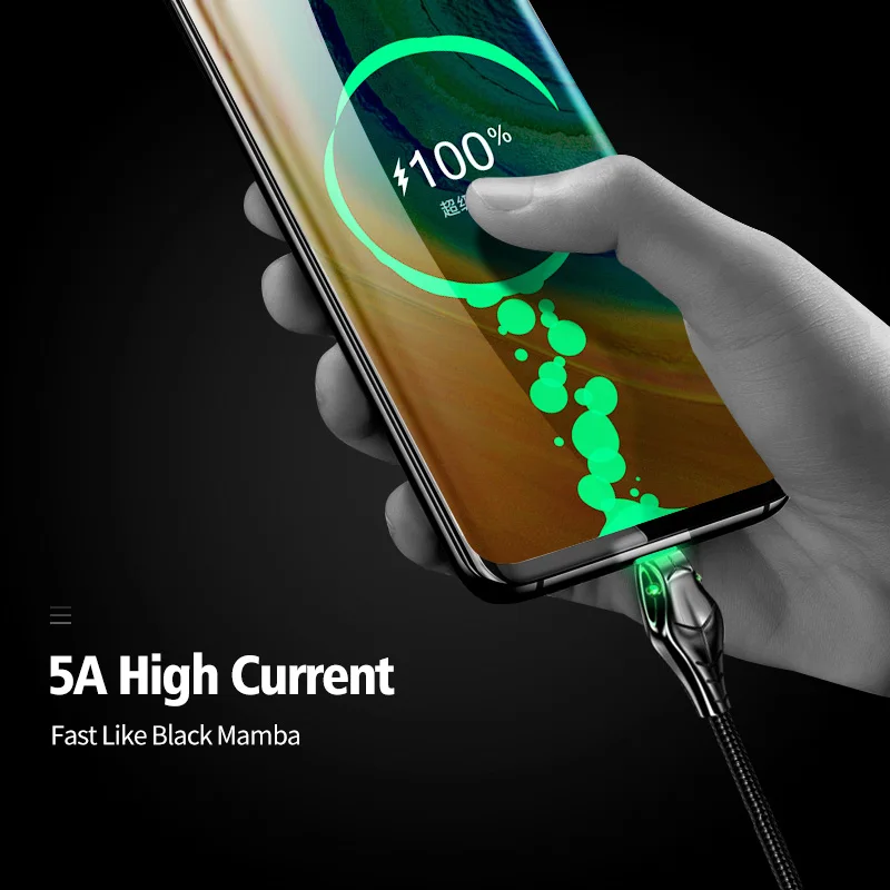 1 м Micro USB кабель для быстрой зарядки и головой змеи светится 5A Type C Iphone Samsung Xiaomi Huawei