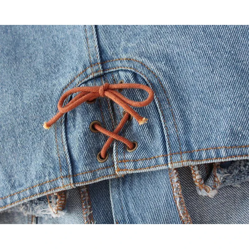 Модная тонкая ковбойская мужская куртка на шнуровке жилет рваный джинсовый