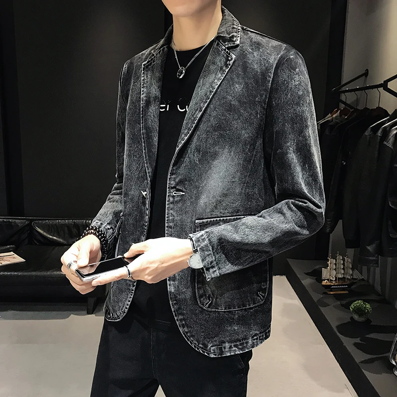 Новый модный мужской Джинсовый блейзер YASUGUOJI Мужской винтажный костюм куртка