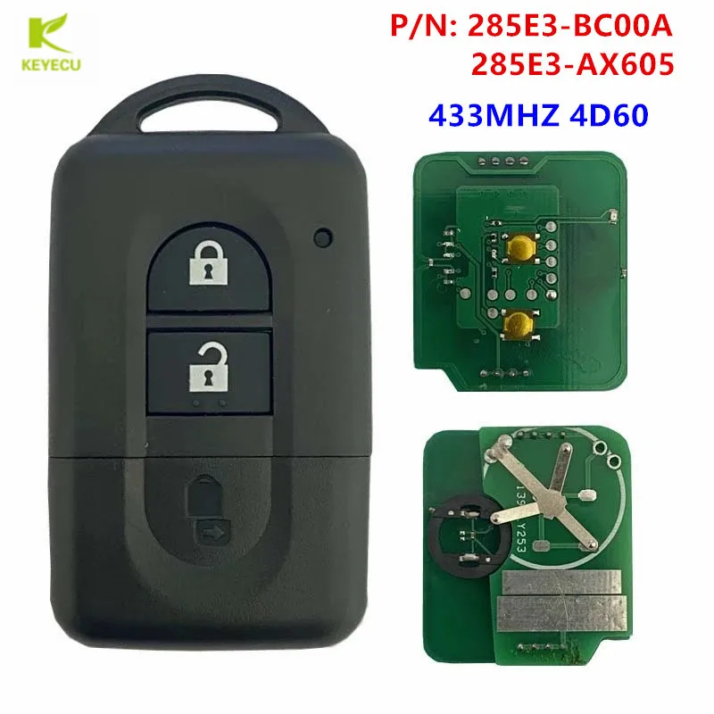 

Пульт дистанционного управления KEYECU для Nissan Micra X-trail Note NV200 TIIDA 285E3AX605/285E3BC00A, 433 МГц, 4D60