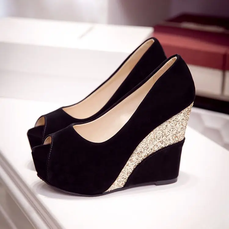 Женские замшевые туфли EAGSITY на танкетке с открытым носком туфли-лодочки