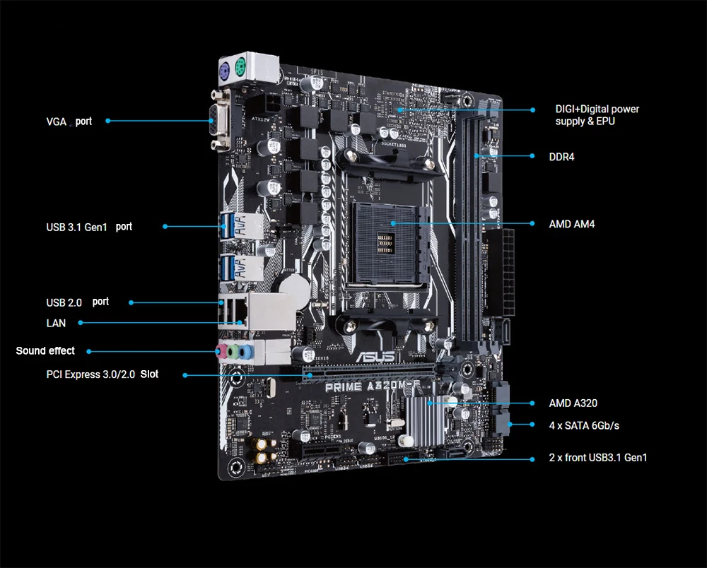 Материнская плата ASUS prime a320M-F amd ryzen AM4 mATX DDR4 3200MHz SATA USB 3,1 Gen 1 абсолютно новая и оригинальная материнская плата a320 2011