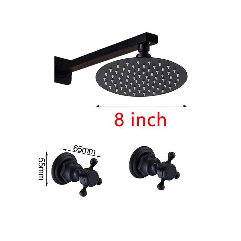 Shower Set 3A YANKSMART 8 дюймов черные круглые настенные смесители Ванная комната Душ с дождевой насадкой смеситель кухонный, две рукоятки холодная и горячая вода смеситель - Цвет: Shower Set 3A