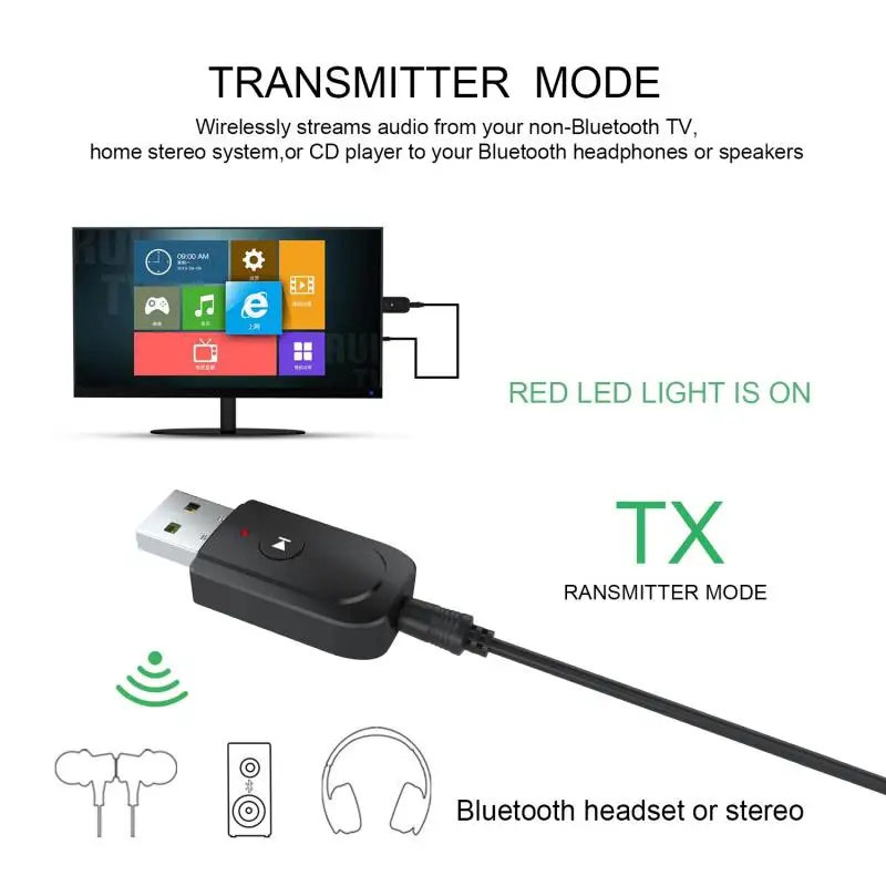 

Bluetooth 5.0 Adapter 3.5mm AUX BT Audio Receiver Transmitter For Car TV Speaker Mini Portable 3 In 1 Bluetooth Adapter Receiver