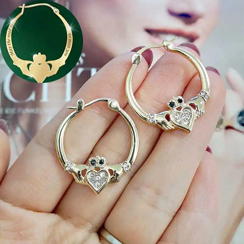 Ирландский кельтский сердце белый сапфир 14KGold свадебные серьги-кольца ювелирные