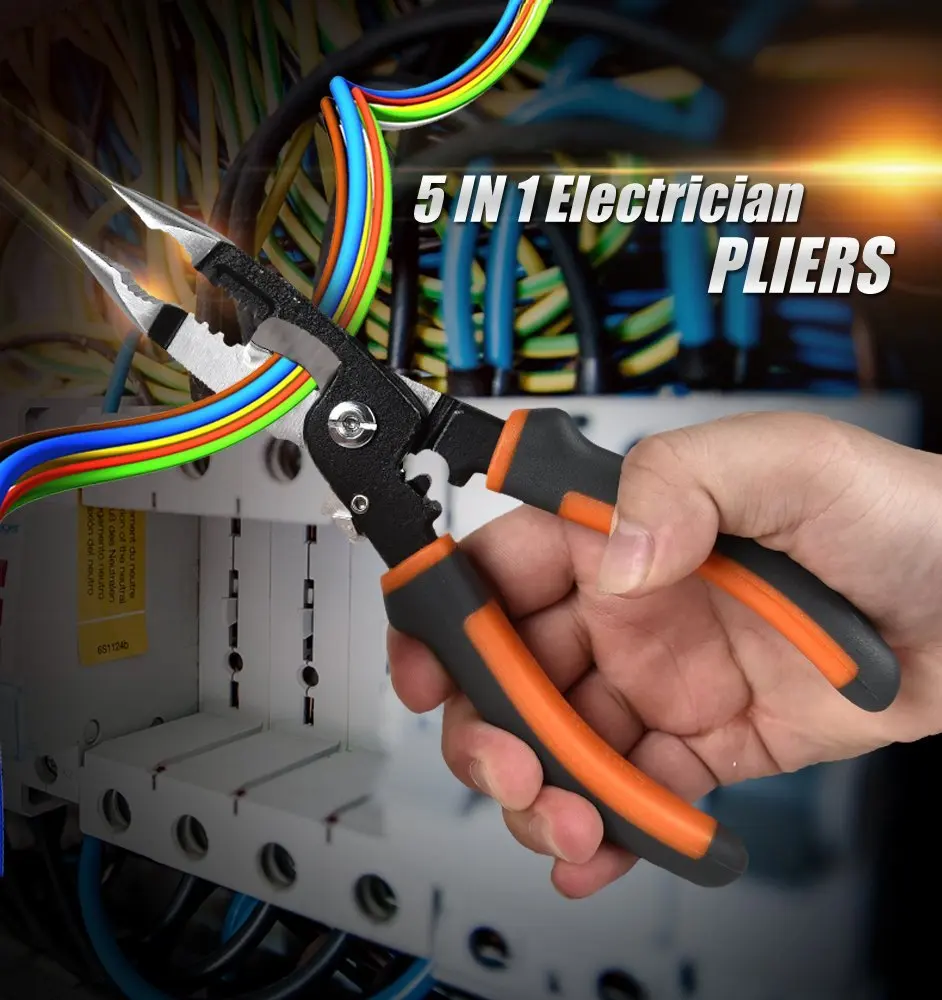 

SHEFFIELD S035057 8 inches 5 in 1 Pliers Multifunctional electrician needle nose pliers Wire Stripping Cutter Crimping pliers