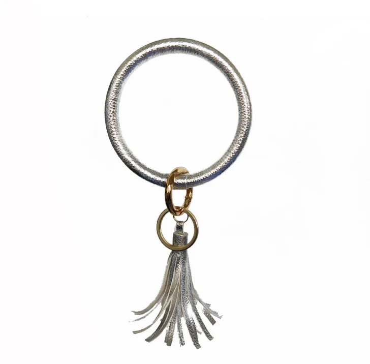 Silver tassel Бохо Шикарный Браслет Брелок из искусственной кожи О-образный брелок красочный пользовательский Круг кисточкой браслет Хаундстут брелки девушка - Цвет: Silver tassel