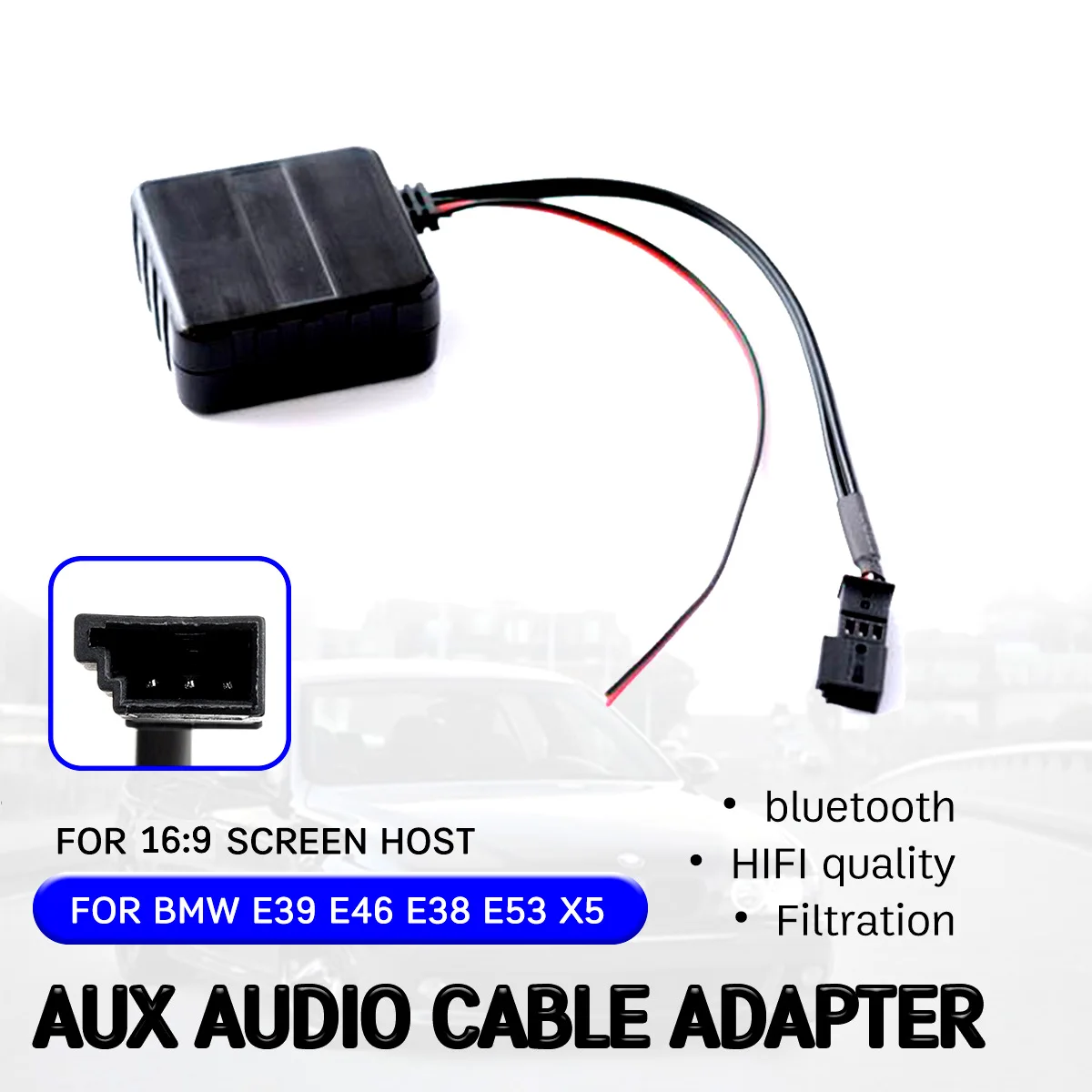 

for BMW E46 E39 E53 X5 Cable Adapter with mic Hifi Quality for 16:9 large screen head unit interface bluetooth Aux Receiver