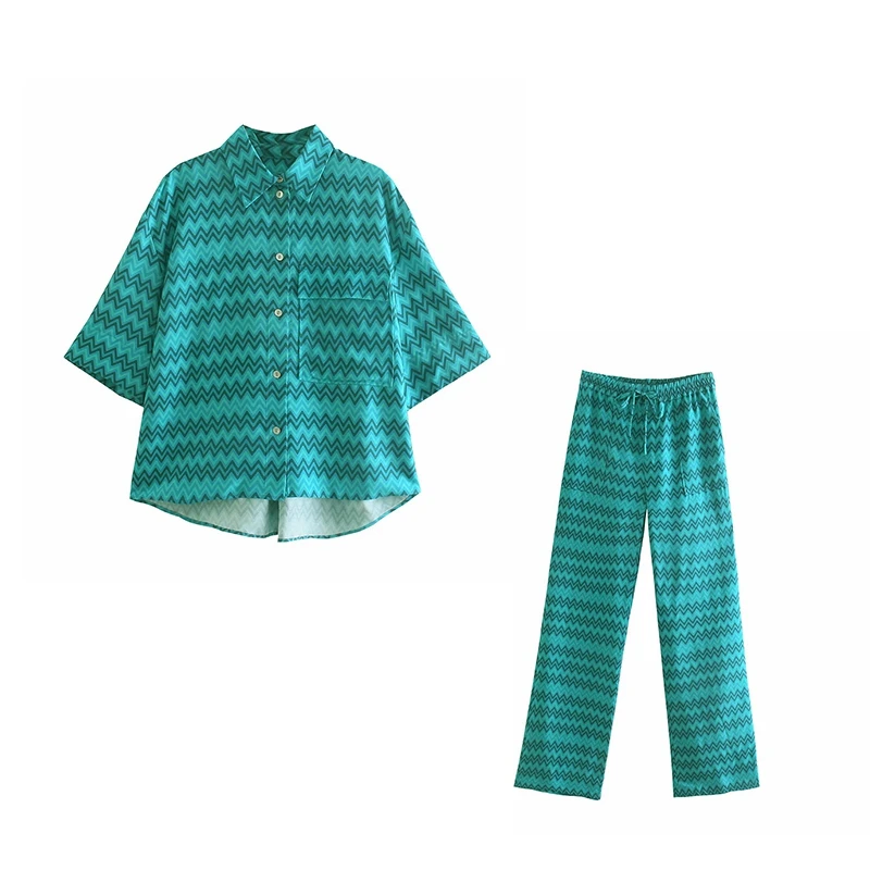 

Летние повседневные уличные брюки комплект 2021 из двух предметов, блузка и штаны, одежда с коротким рукавом, комплект свободного кроя в полос...