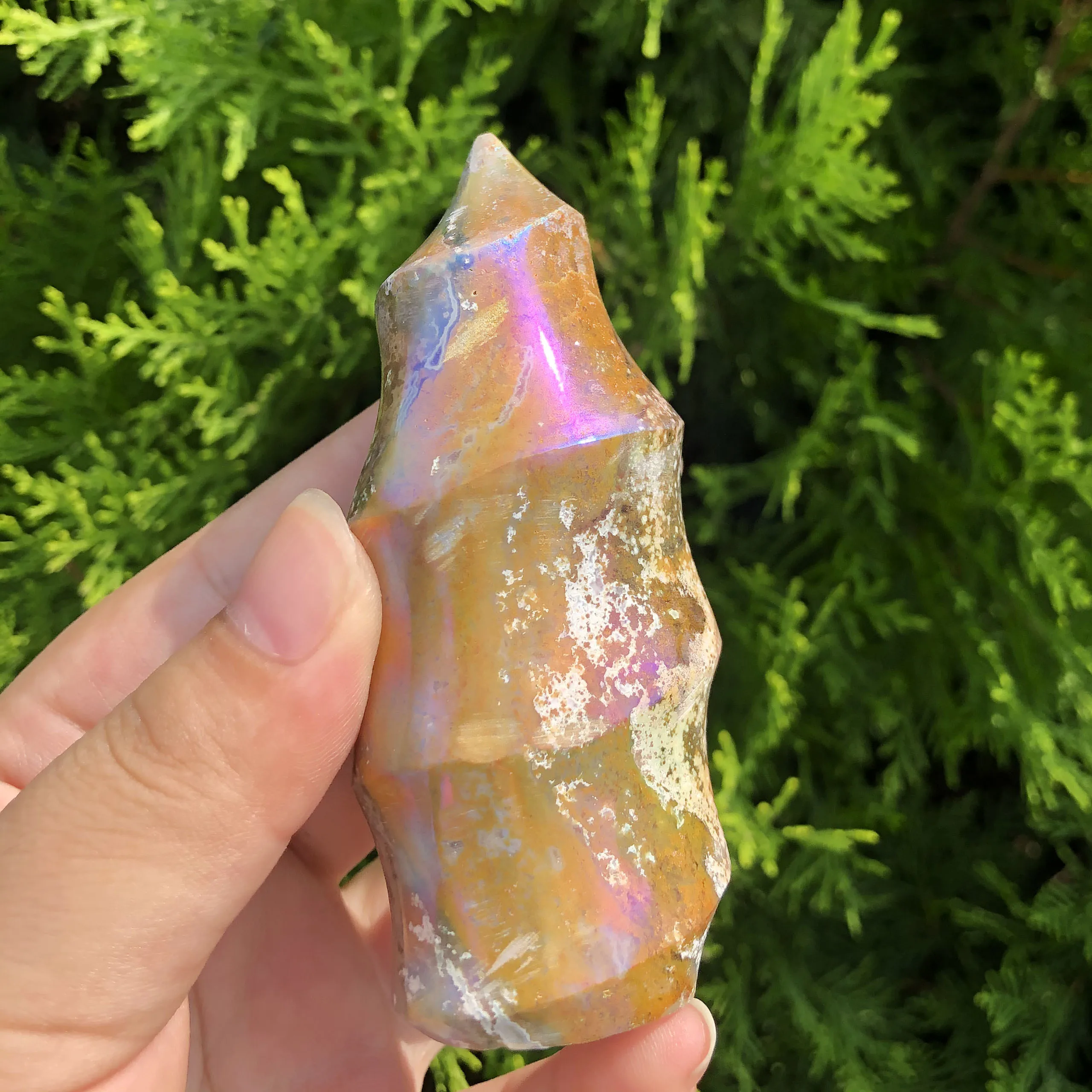 

1pcs Natural Aura Ocean Jasper Flame Electroplating Ocean Jasper Torch For Home Decoration