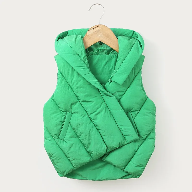 Женский жилет детский для девочек однотонная куртка с капюшоном и принтом зимняя