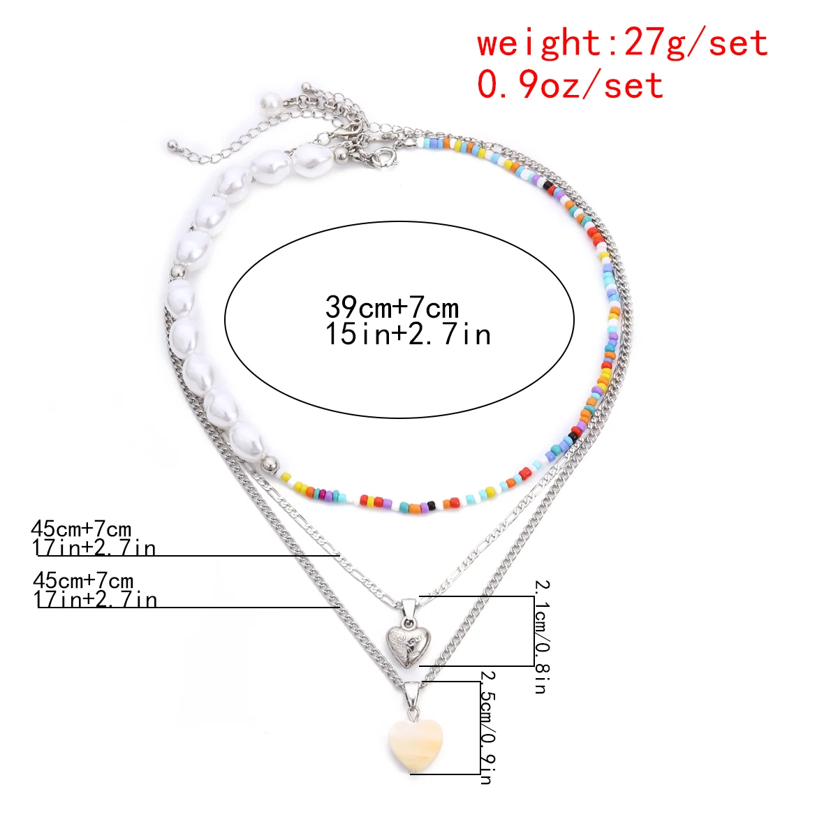 

Lacteo Steampunk Double Layered Love Heart Pendant Necklace 2020 Fashion Colorful Beads Imitation Pearl Chain Choker Necklace