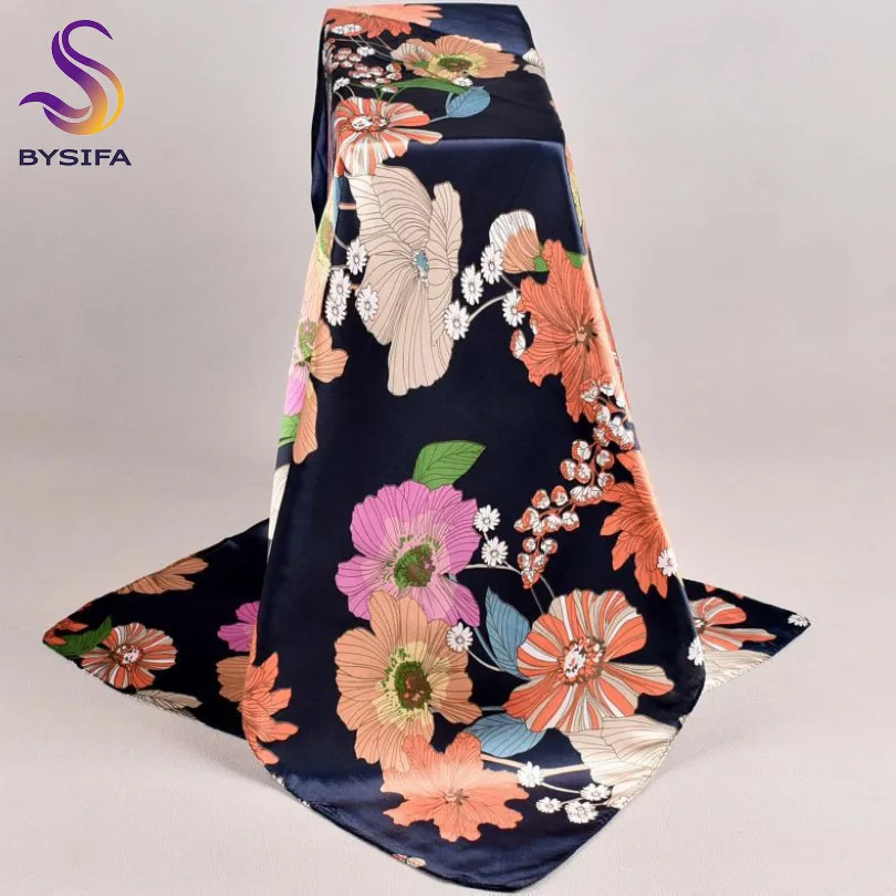 navy blue Lenco женский розовый Шелковый шарф с принтом, 90*90 см многоцветный сатин шарф шаль для дам, модный платок весенние шелковые шарфы - Цвет: navy blue