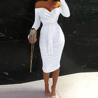 2021 early autumn new solid color wrapped chest style sexy western style mid length dress this week french dress women