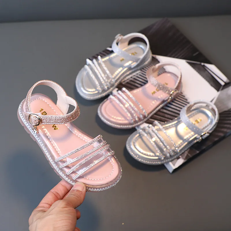 

CNFSNJ brand new summer spring Rhinestone Children Girls Dress Patent Leather Princess Shoes Ballet Flat Kids Sandals 26-36