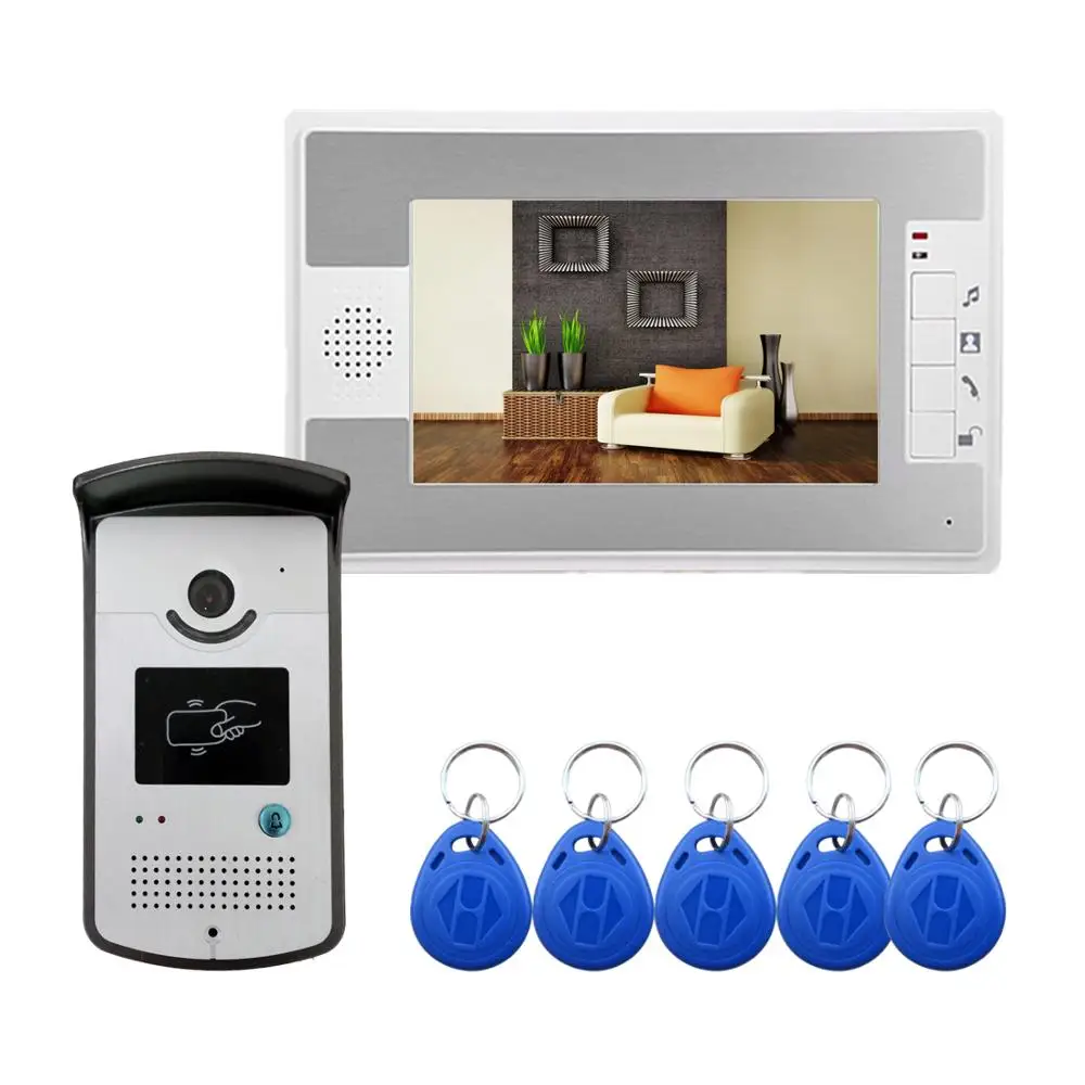 SYSD Video Door Phone 7 Inch LCD Monitor Video Doorbell Intercom with RFID Camera Infrared Night Vision