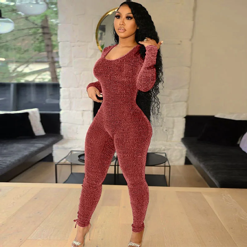 

Autumn Women JUmpsuit Hollow Out Bandage Low Cut Bodycon Party Night Clubwear Clothes For Women Outfit