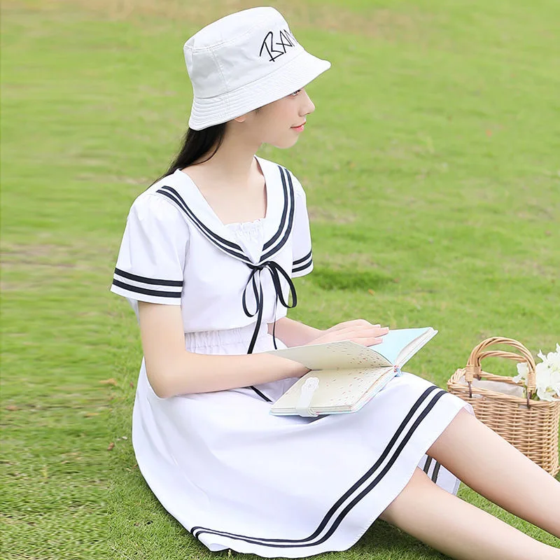 Летнее японское платье для школьной формы милое в стиле моряка с воротником