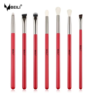 Набор кистей для макияжа BEILI, 7 шт., профессиональные красныерозовые кисти для макияжа, натуральные тени для век, подводка для бровей, набор кистей для макияжа
