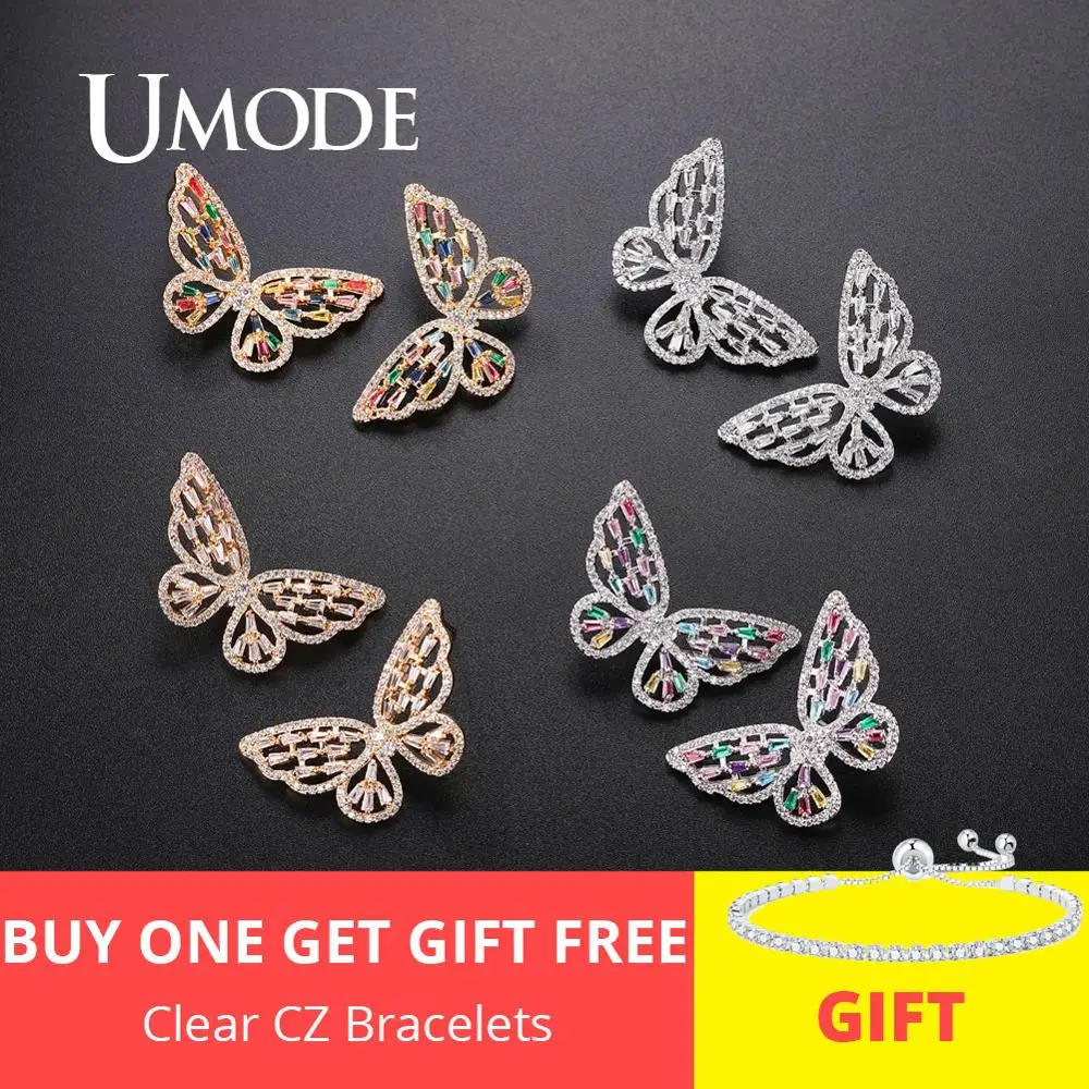 UMODE корейские женские серьги-бабочки, винтажные милые серьги-гвоздики, роскошные циркониевые свадебные серьги, модные ювелирные изделия UE0602