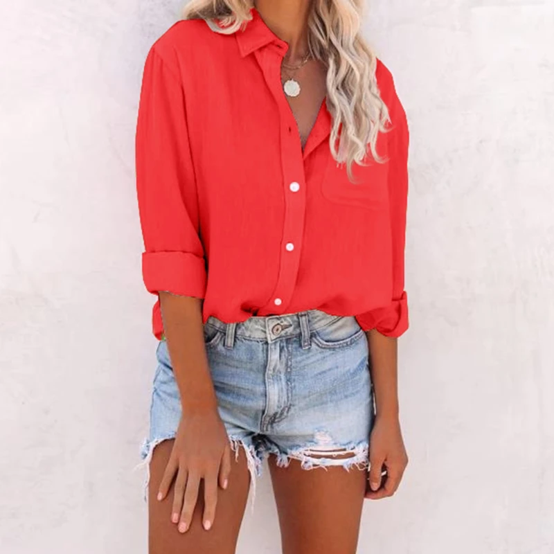 

Women's New Long Sleeve Lapel Casual Shirt Plus Size Turn-down Collar Long Sleeve Women Elegant Work Blouses Shirts Casual Top