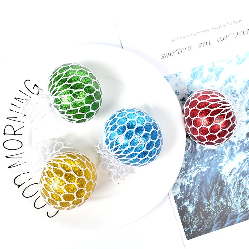 

6 New Relieve Pressure Balls Stress Relief Squeeze Grape Balls Hand Fidget Toy Rainbow Novetly Squeeze Ball Mesh Squishy Balls