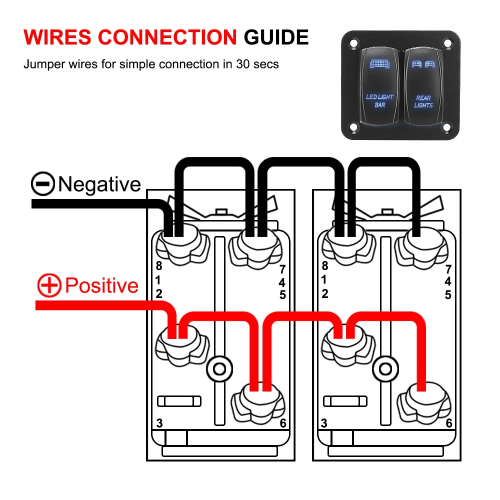 

For Car ATV UTV 2 Gang Rocker Switch Panel With LED Light Wiring Harness Switch Control Panel 5 Pin ON/Off Toggle Waterproof