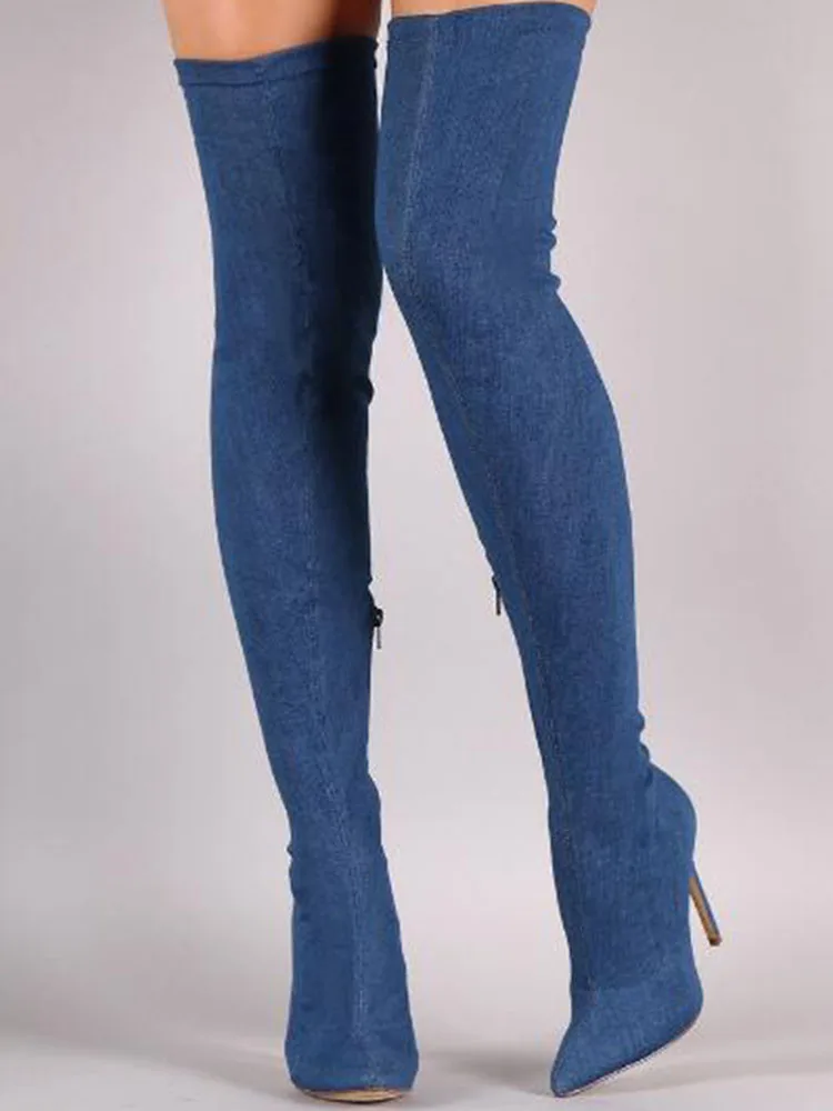 

2020 Spring Over The Knee Boots Women Stretch Fabric Women Thigh High Boots Pointed Toe Denim High Heel Boots