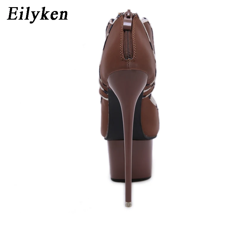 Женские шелковые туфли лодочки EilyKen коричневые на шпильке с открытым носком