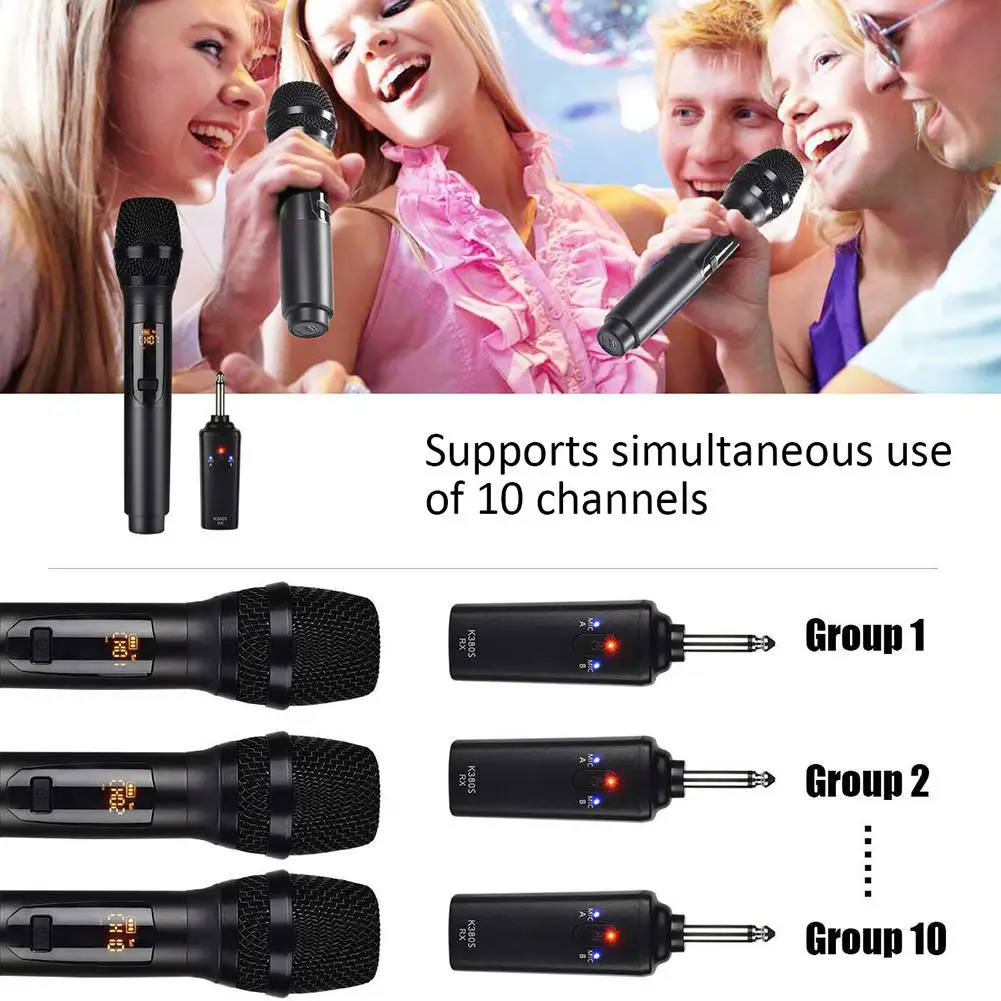 

2Pcs K380S Portable Wireless Mic Karaoke KTV Party Music Singing Microphones 10 Channels Power Saving Microphone