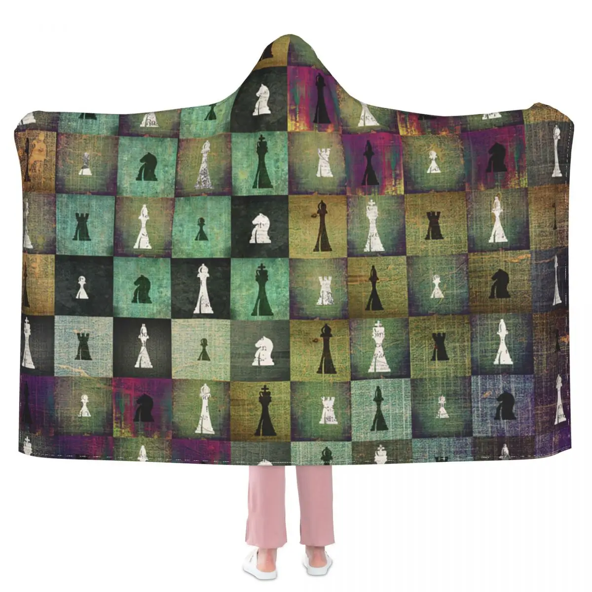 

Шахматная доска с рисунком и принтом, Шахматное одеяло с капюшоном, 3D Полноразмерное переносное одеяло, стиль для взрослых и детей