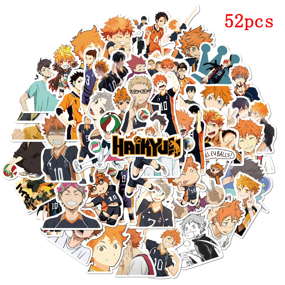 52 наклейки в японском стиле Haikyuu водонепроницаемые для детей на стену ноутбук