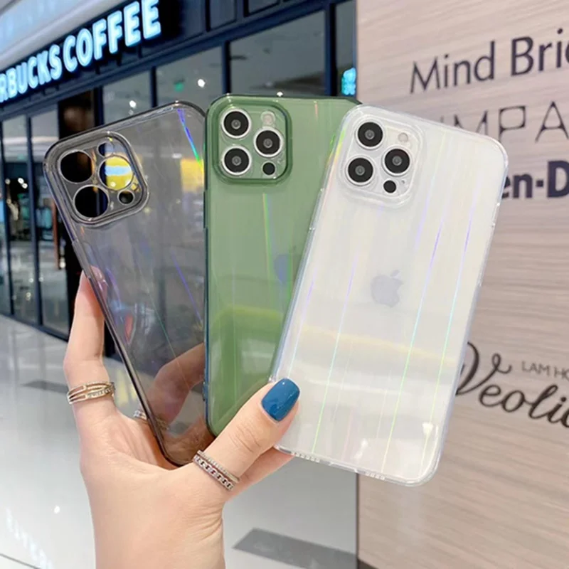 

Simple For iPhone 12 11 Pro Max XS Max PC+TPU XR 67 8 Plus Laser Card Case