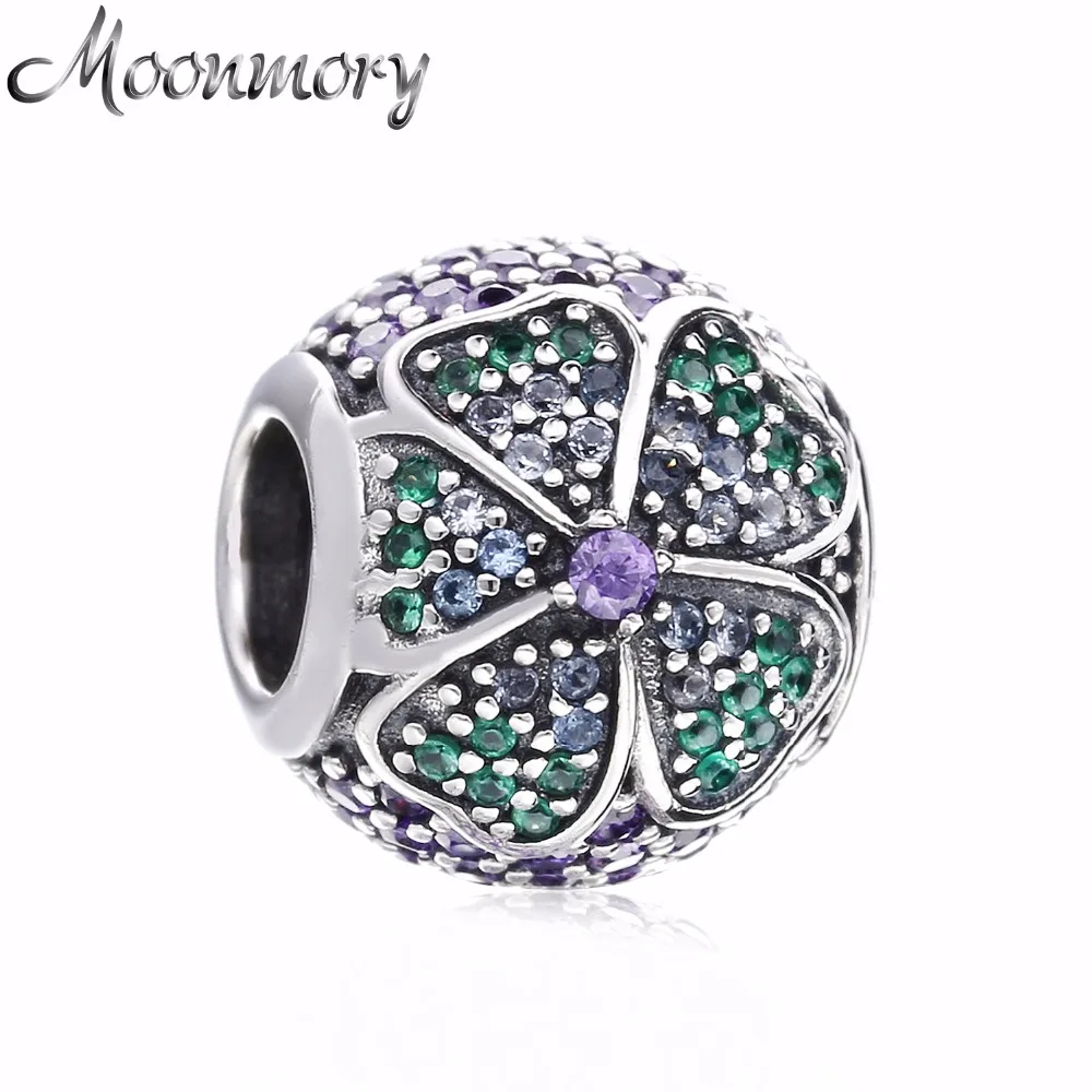 Moonmory реальные 925 пробы серебро славных цветы красочные CZ бусины брелоки подходят