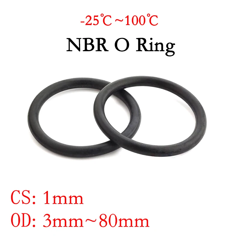 

50pc NBR O Ring Seal Gasket Thickness CS 1mm OD 3~80mm Nitrile Butadiene Rubber Spacer Oil Resistance Washer Round Shape Black