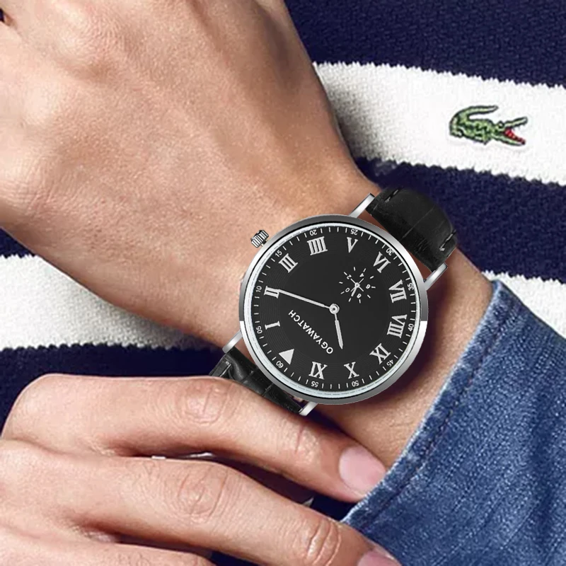 Reloj Hombre 2019 модные римские цифры Мужские часы Роскошные деловые наручные кожаные