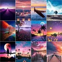 chenistory pictures by number sunset scenery drawing on canvas handpainted art gift oil painting by number landscape home decora